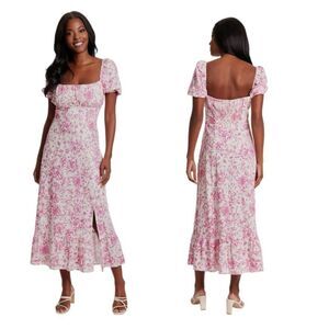 London Times Puff Sleeve Empire Waist Dress